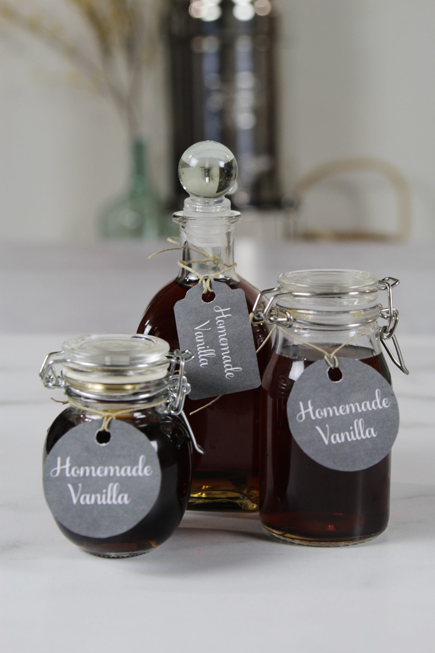 Homemade vanilla made from scratch packaged to give as gifts