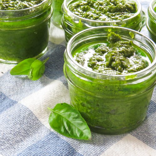 showing finished pesto in jars